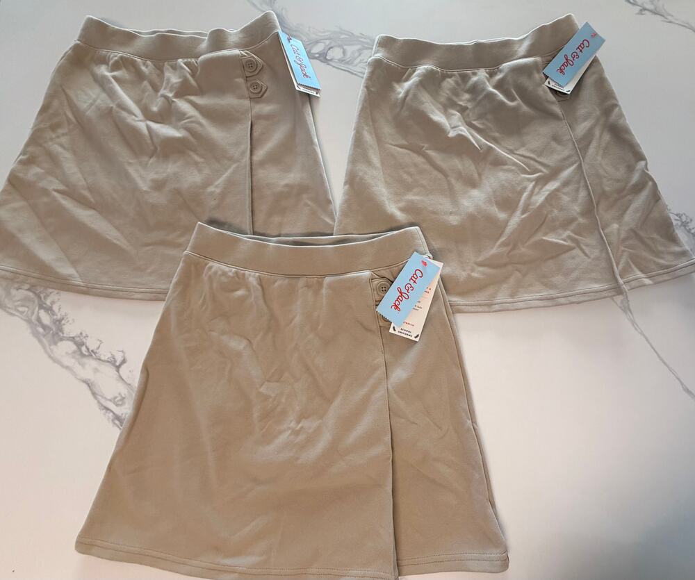 Cat & Jack Girls School Uniform Skorts Lot of 3 Khaki Size L 10/12 NWT Stretch